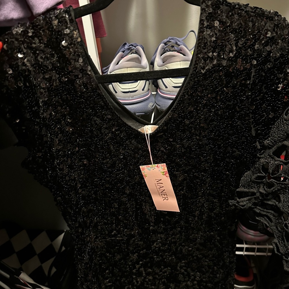 Black Sequin V-Neck Dress